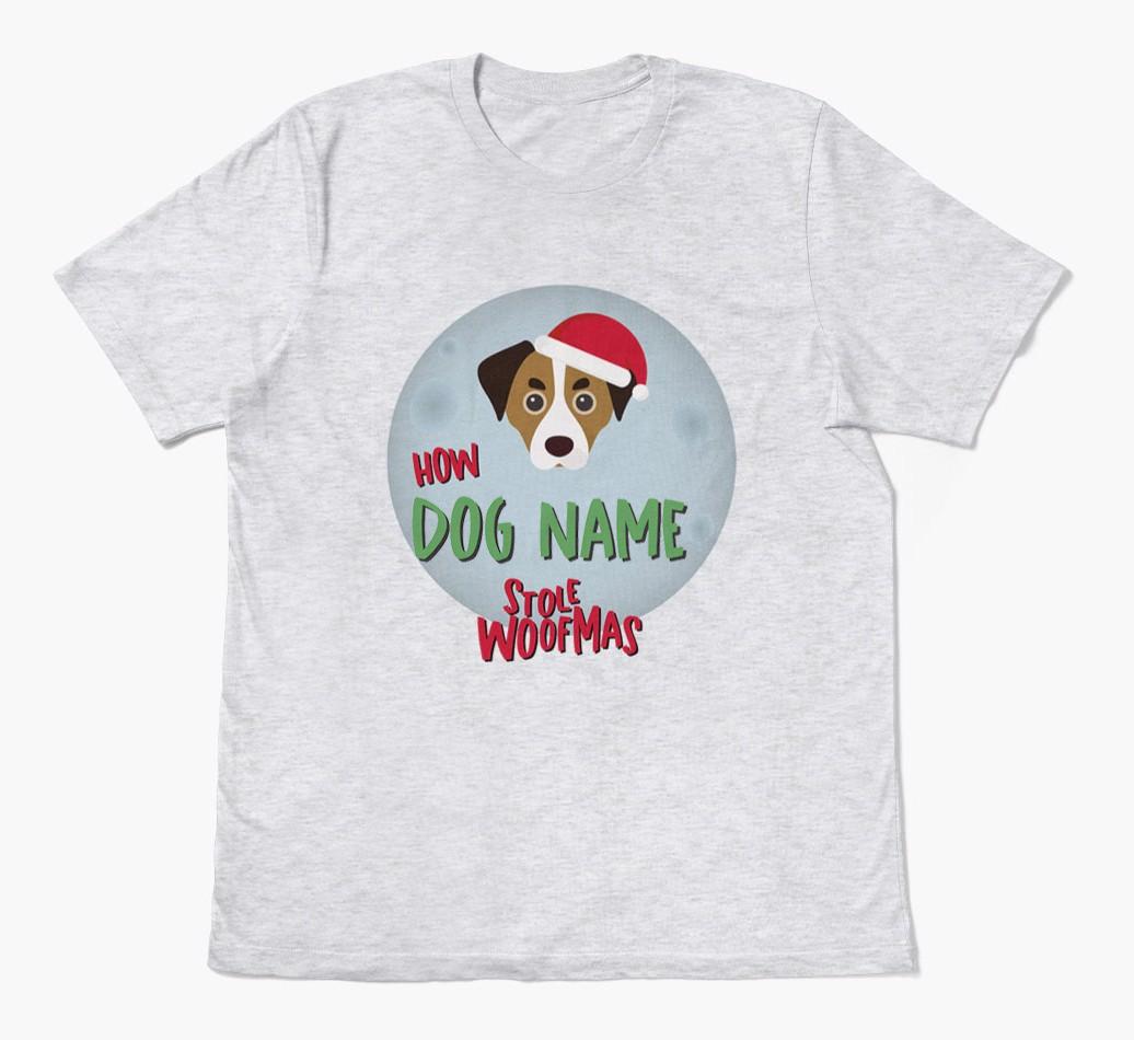 'How {dogsName} Stole Woofmas' - Personalized {breedFullName} Adult T-Shirt