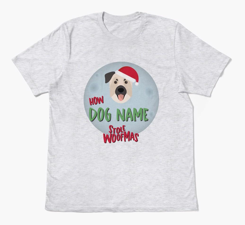 'How {dogsName} Stole Woofmas' - Personalized {breedFullName} Adult T-Shirt