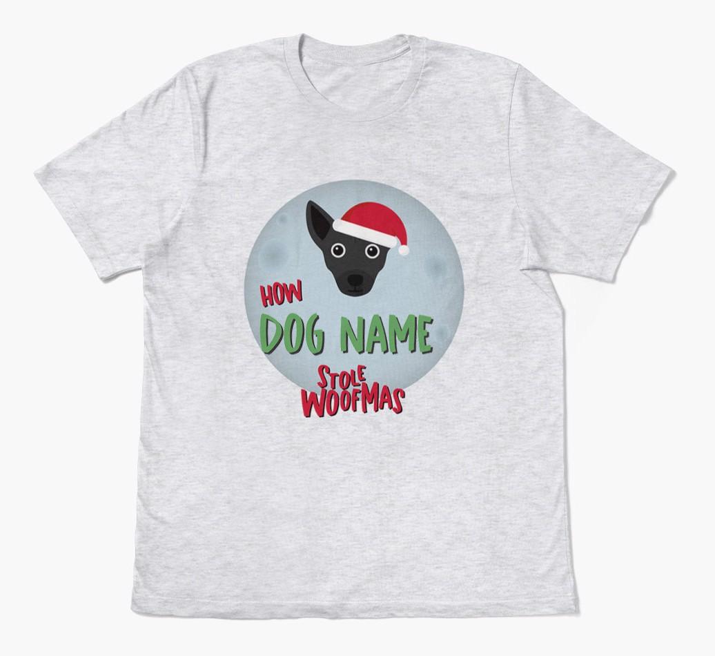'How {dogsName} Stole Woofmas' - Personalized {breedFullName} Adult T-Shirt