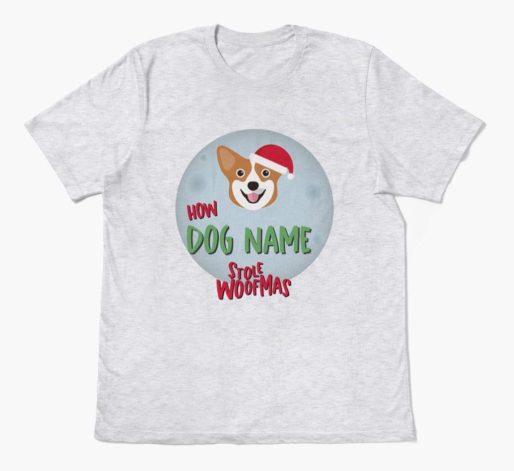'How {dogsName} Stole Woofmas' - Personalized {breedFullName} Adult T-Shirt