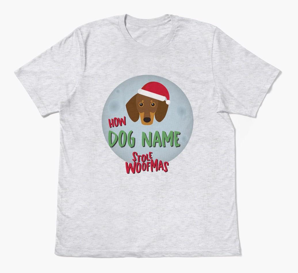 'How {dogsName} Stole Woofmas' - Personalized {breedFullName} Adult T-Shirt