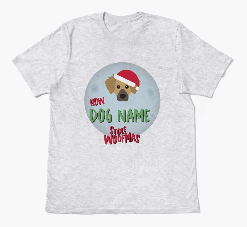 'How {dogsName} Stole Woofmas' - Personalized {breedFullName} Adult T-Shirt