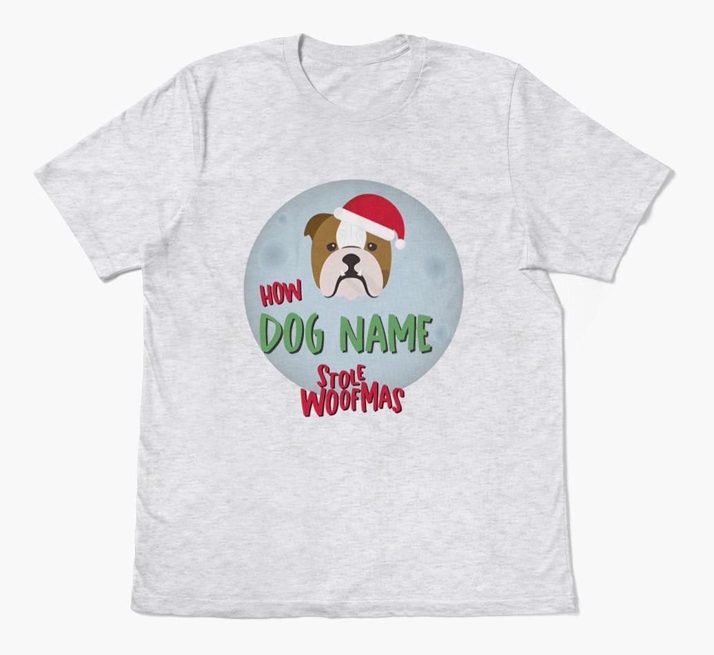 'How {dogsName} Stole Woofmas' - Personalized {breedFullName} Adult T-Shirt