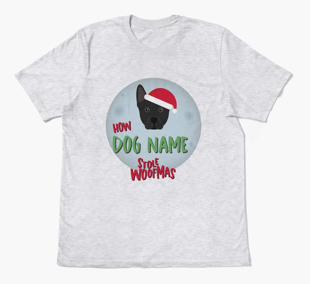 'How {dogsName} Stole Woofmas' - Personalized {breedFullName} Adult T-Shirt