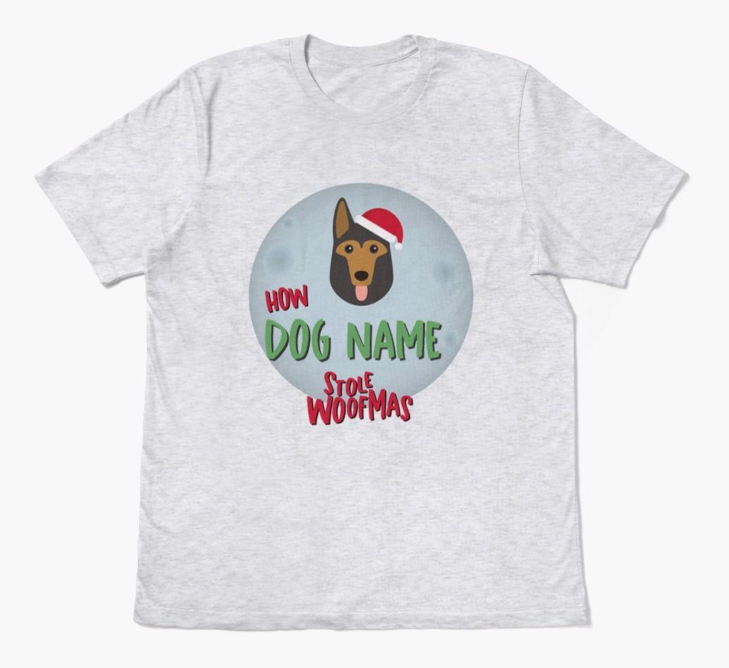 'How {dogsName} Stole Woofmas' - Personalized {breedFullName} Adult T-Shirt