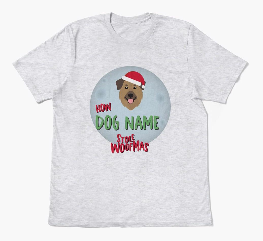 'How {dogsName} Stole Woofmas' - Personalized {breedFullName} Adult T-Shirt