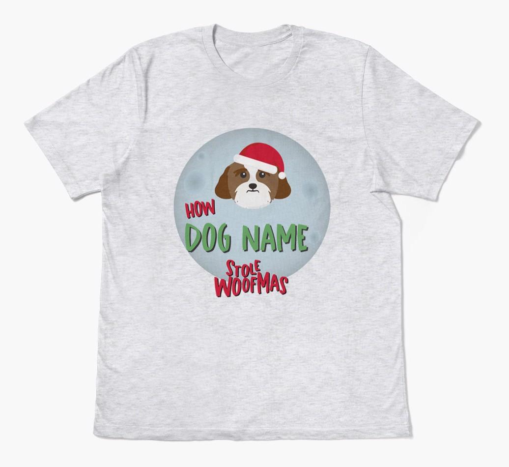 'How {dogsName} Stole Woofmas' - Personalized {breedFullName} Adult T-Shirt