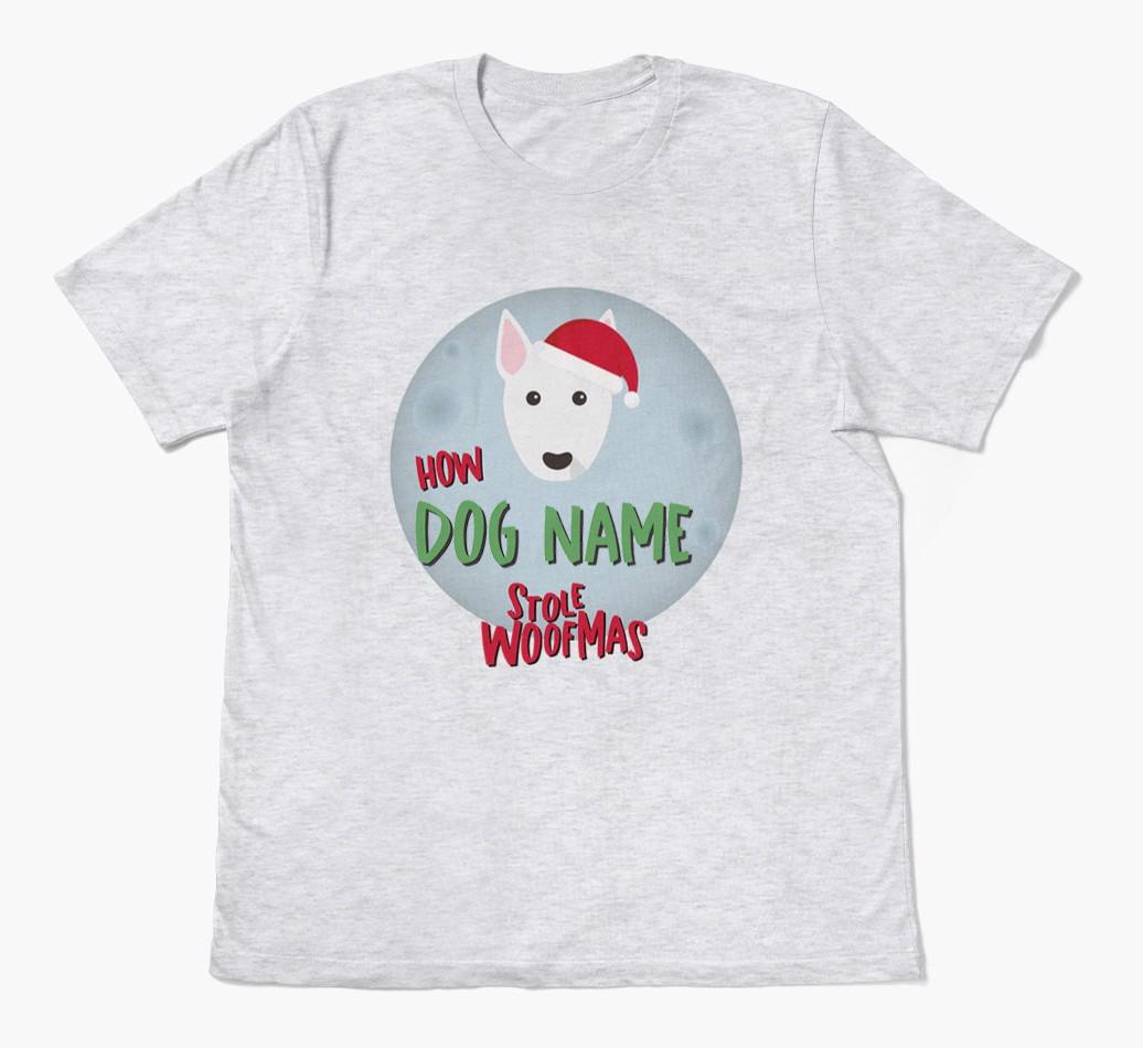 'How {dogsName} Stole Woofmas' - Personalized {breedFullName} Adult T-Shirt