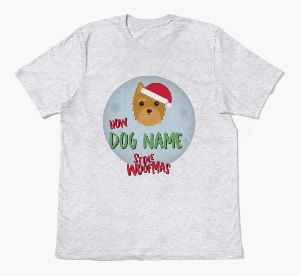 'How {dogsName} Stole Woofmas' - Personalized {breedFullName} Adult T-Shirt