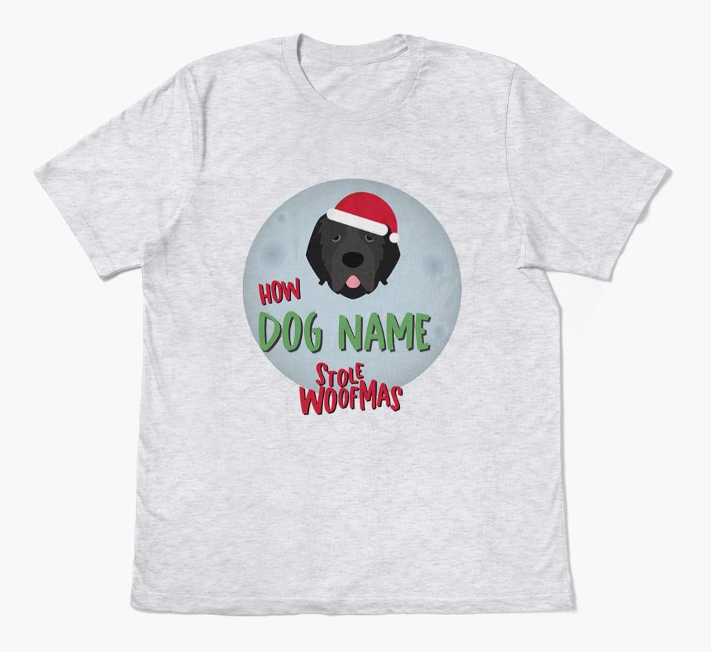 'How {dogsName} Stole Woofmas' - Personalized {breedFullName} Adult T-Shirt