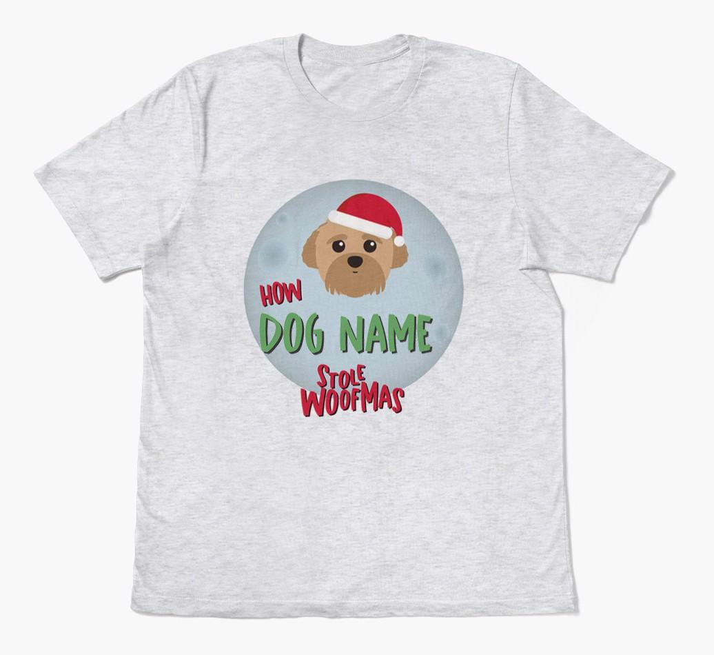 'How {dogsName} Stole Woofmas' - Personalized {breedFullName} Adult T-Shirt