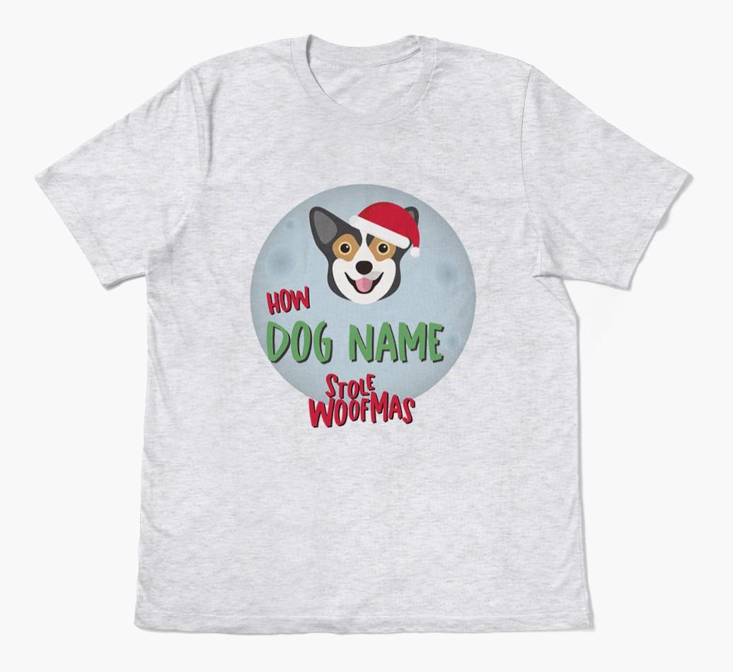 'How {dogsName} Stole Woofmas' - Personalized {breedFullName} Adult T-Shirt