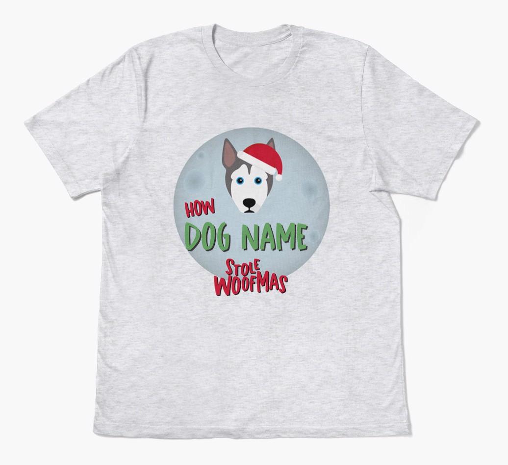 'How {dogsName} Stole Woofmas' - Personalized {breedFullName} Adult T-Shirt