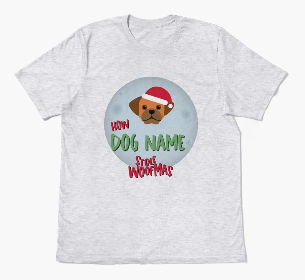 'How {dogsName} Stole Woofmas' - Personalized {breedFullName} Adult T-Shirt