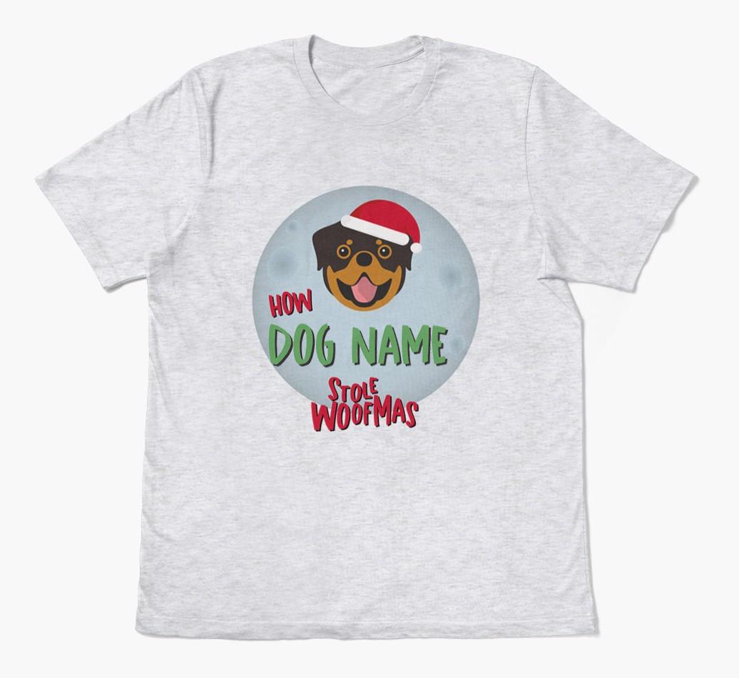 'How {dogsName} Stole Woofmas' - Personalized {breedFullName} Adult T-Shirt