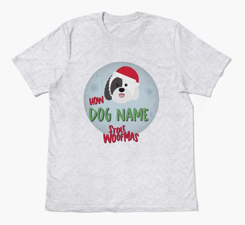 'How {dogsName} Stole Woofmas' - Personalized {breedFullName} Adult T-Shirt