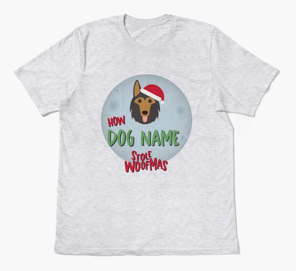 'How {dogsName} Stole Woofmas' - Personalized {breedFullName} Adult T-Shirt
