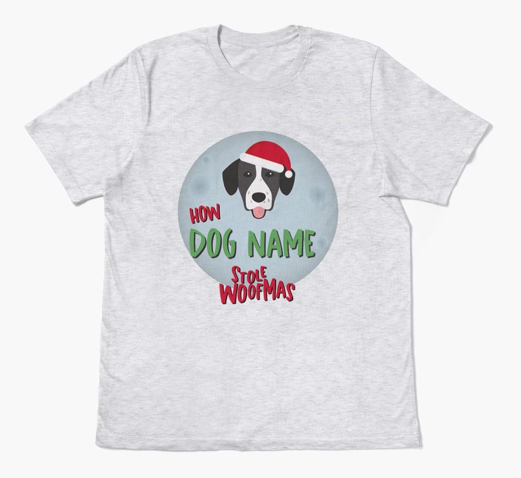 'How {dogsName} Stole Woofmas' - Personalized {breedFullName} Adult T-Shirt