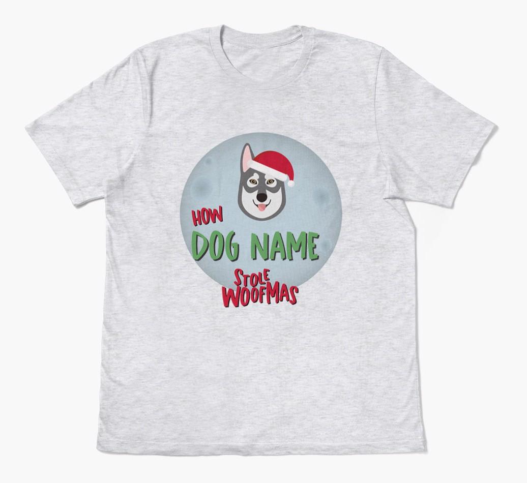 'How {dogsName} Stole Woofmas' - Personalized {breedFullName} Adult T-Shirt