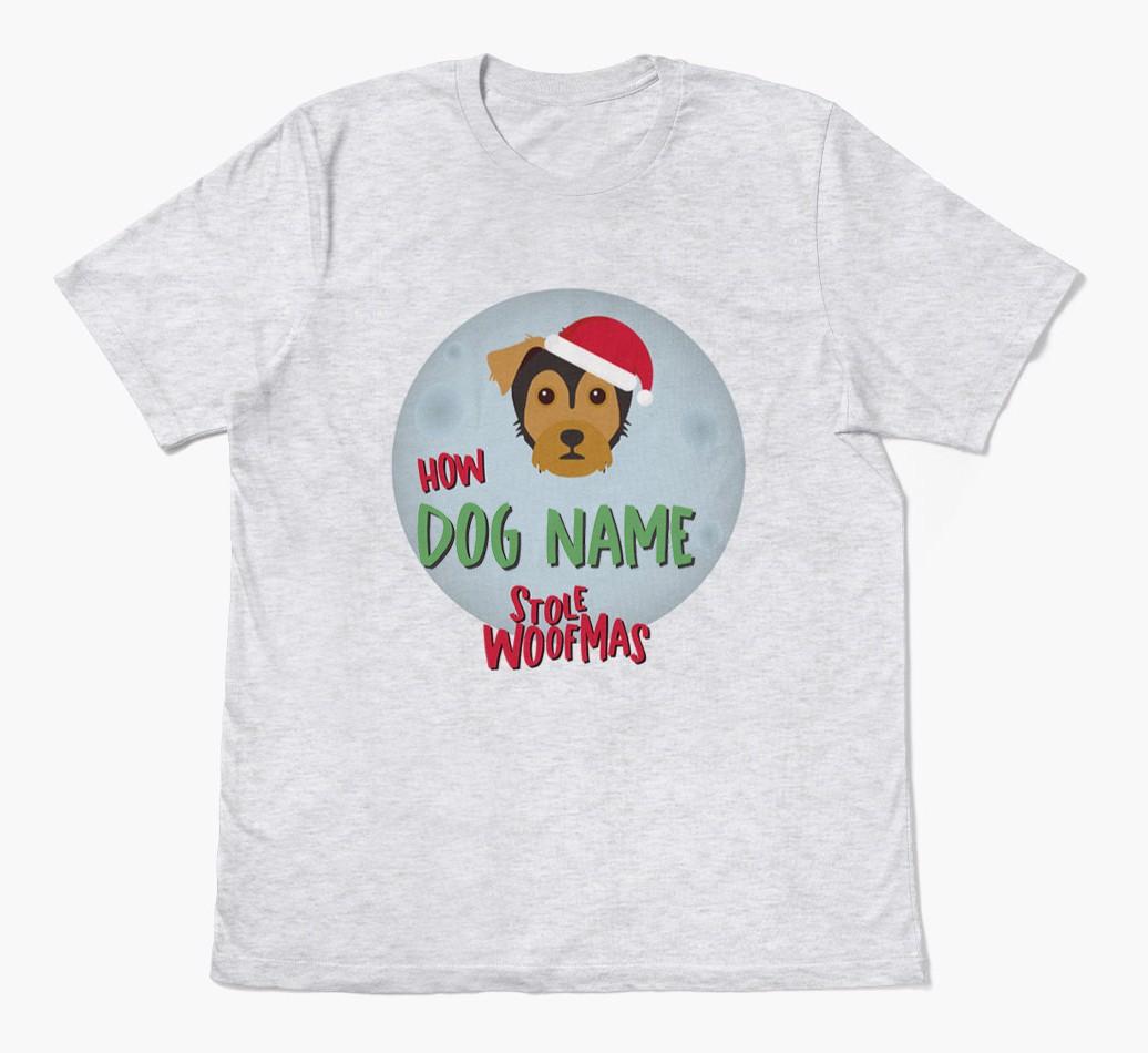 'How {dogsName} Stole Woofmas' - Personalized {breedFullName} Adult T-Shirt