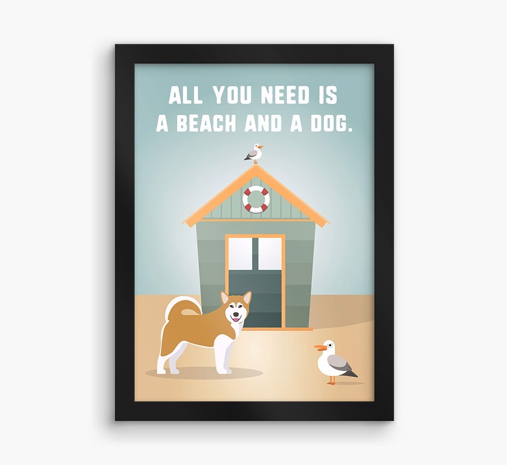 'Beach and a Dog' Print with {breedFullName} Icon