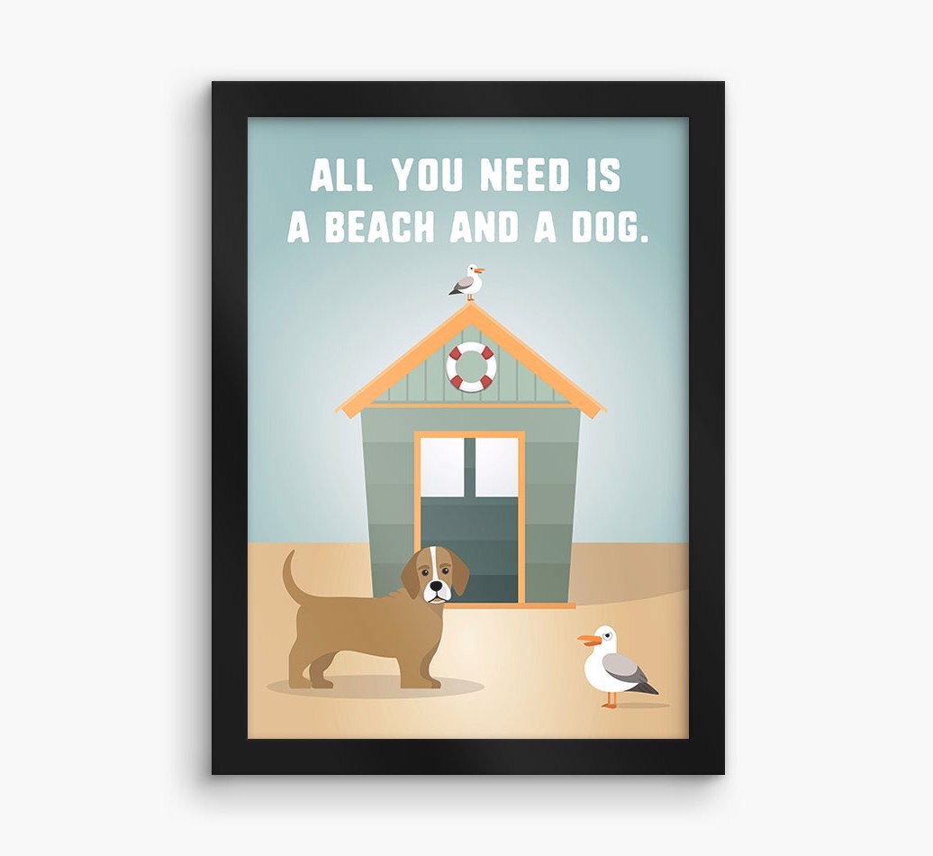 'Beach and a Dog' Print with {breedFullName} Icon