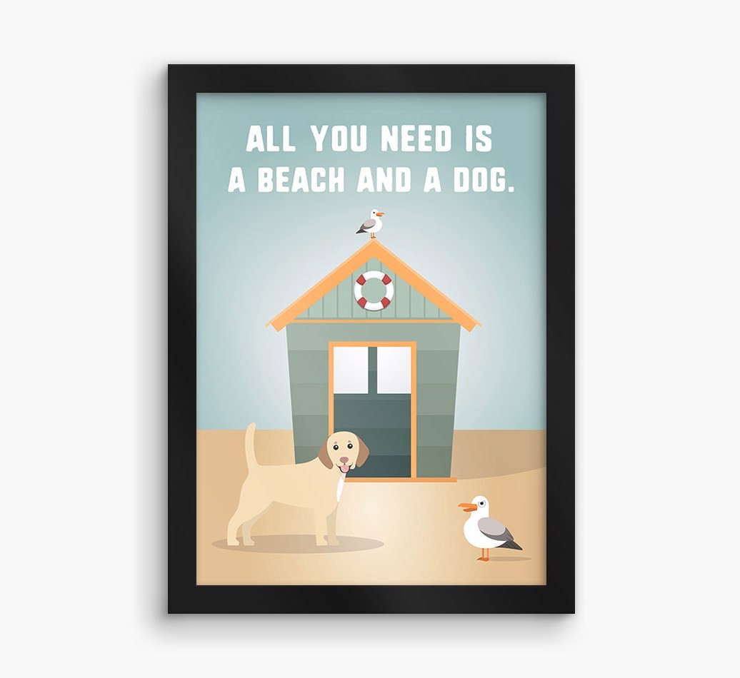 'Beach and a Dog' Print with {breedFullName} Icon