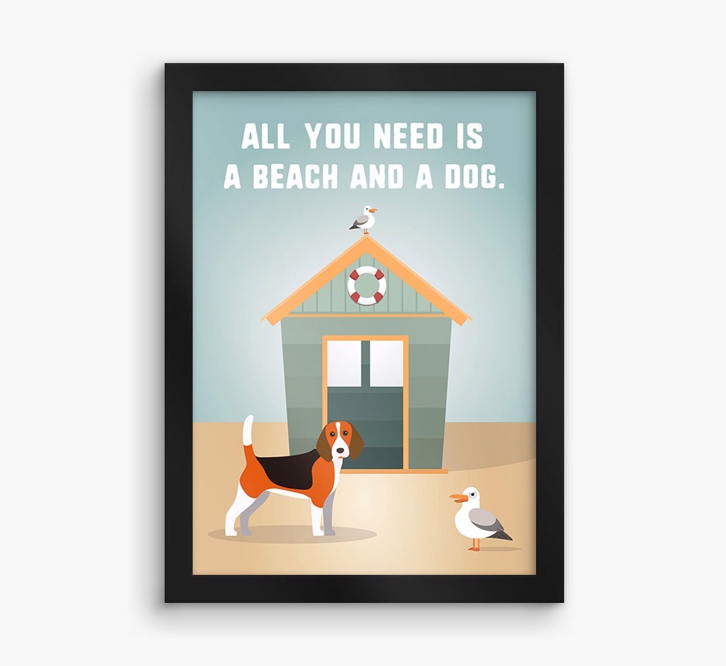 'Beach and a Dog' Print with {breedFullName} Icon