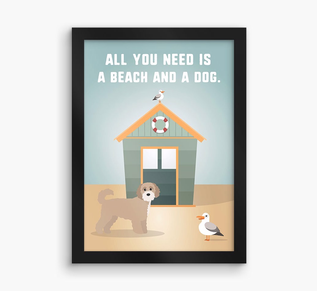 'Beach and a Dog' Print with {breedFullName} Icon