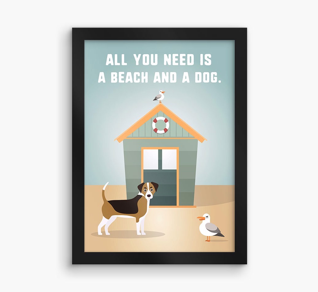 'Beach and a Dog' Print with {breedFullName} Icon