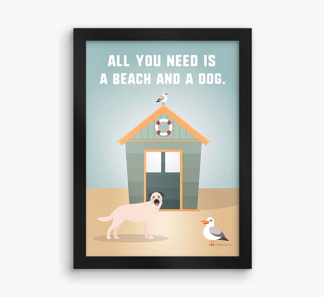 'Beach and a Dog' Print with {breedFullName} Icon