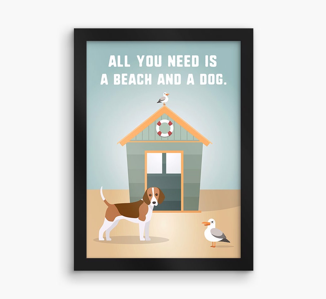 'Beach and a Dog' Print with {breedFullName} Icon