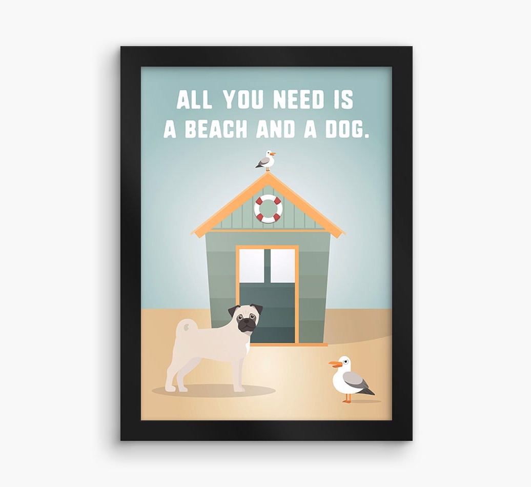 'Beach and a Dog' Print with {breedFullName} Icon