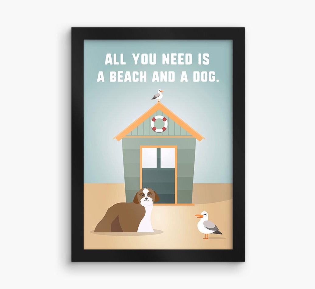 'Beach and a Dog' Print with {breedFullName} Icon
