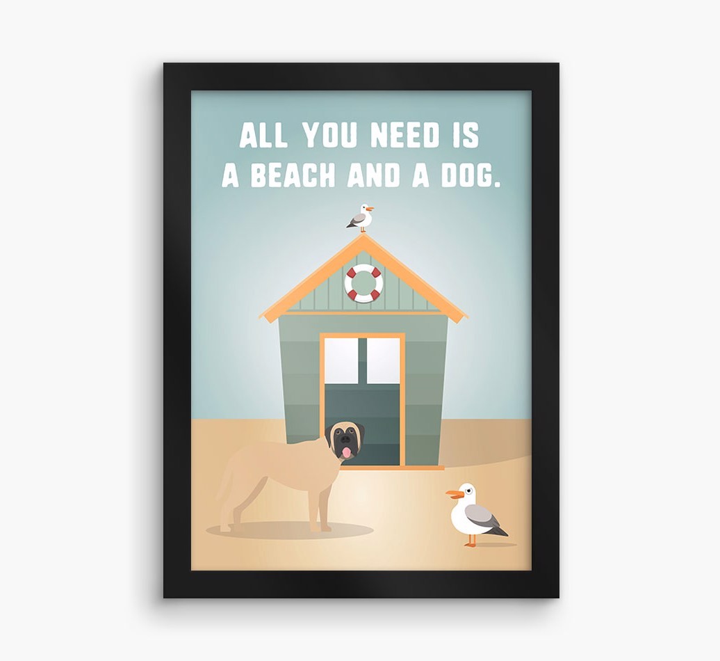 'Beach and a Dog' Print with {breedFullName} Icon