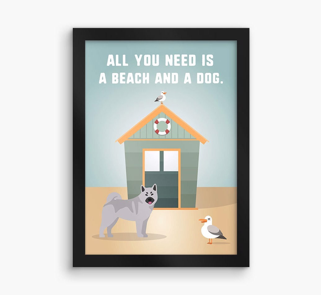 'Beach and a Dog' Print with {breedFullName} Icon