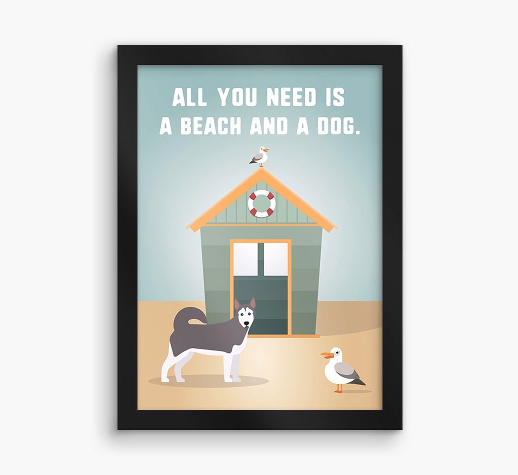 'Beach and a Dog' Print with {breedFullName} Icon