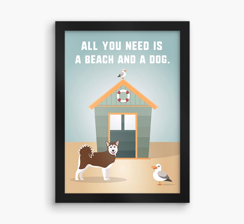 'Beach and a Dog' Print with {breedFullName} Icon