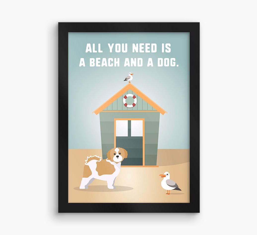 'Beach and a Dog' Print with {breedFullName} Icon