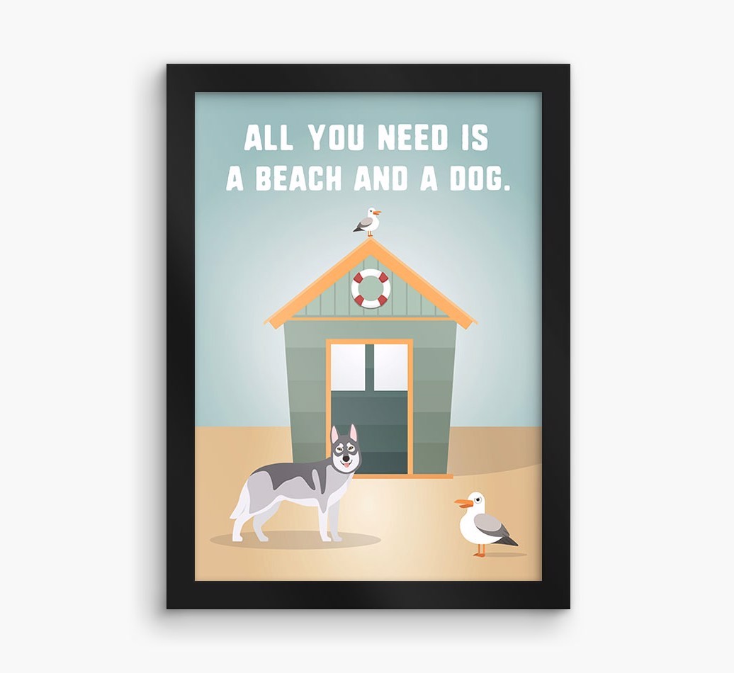 'Beach and a Dog' Print with {breedFullName} Icon