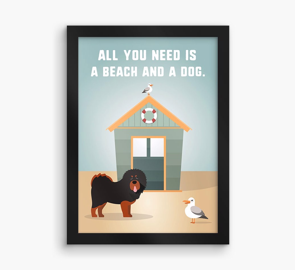 'Beach and a Dog' Print with {breedFullName} Icon