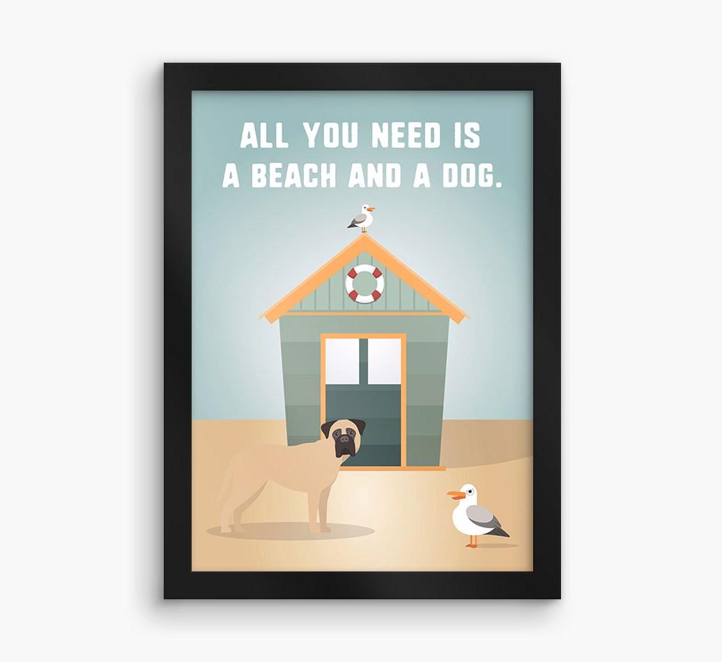 'Beach and a Dog' Print with {breedFullName} Icon