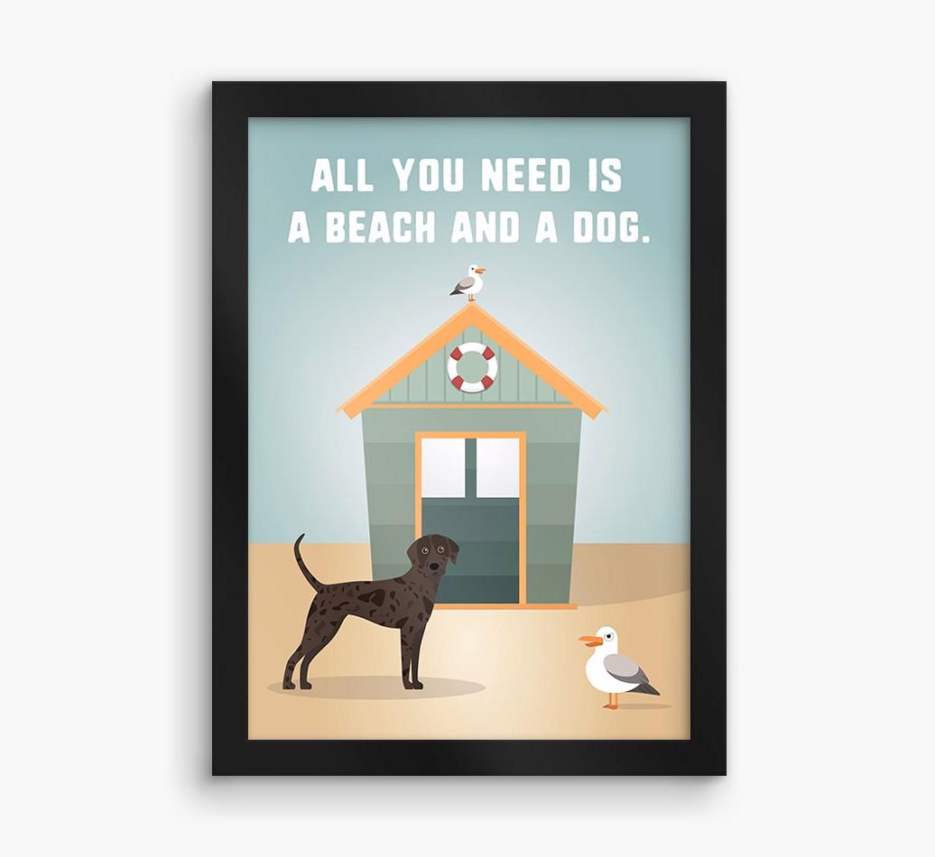 'Beach and a Dog' Print with {breedFullName} Icon