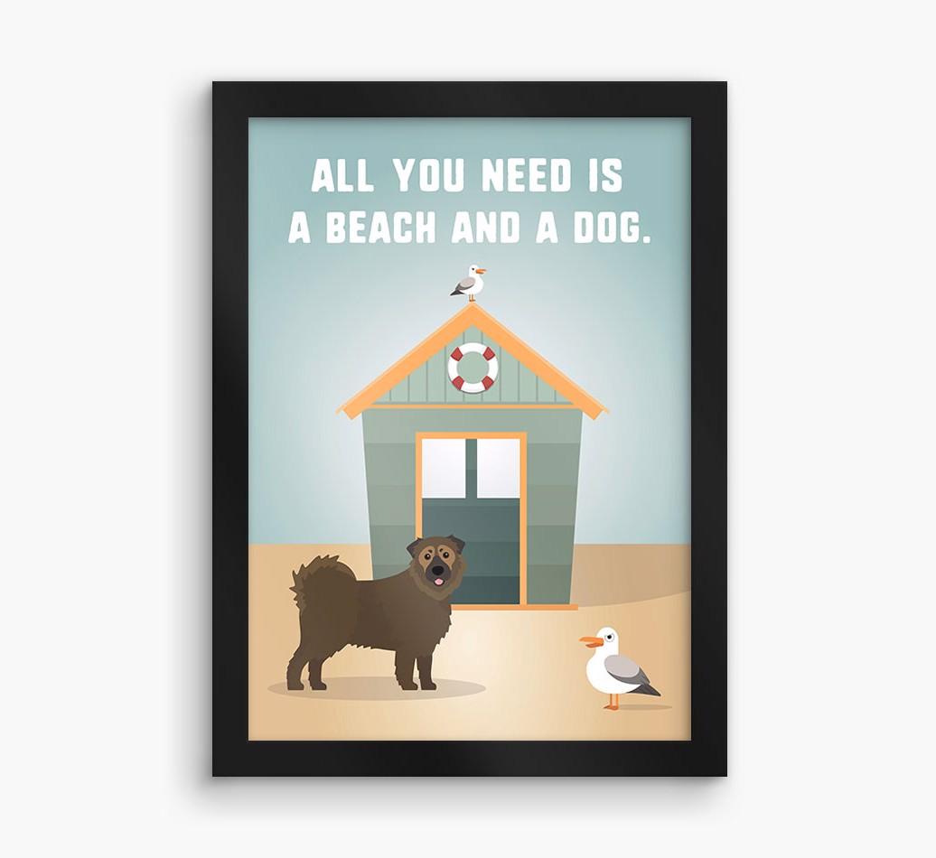'Beach and a Dog' Print with {breedFullName} Icon