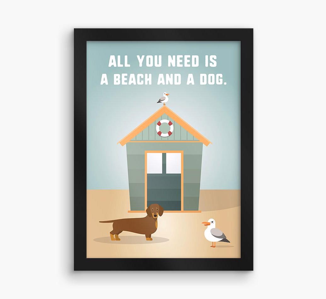 'Beach and a Dog' Print with {breedFullName} Icon