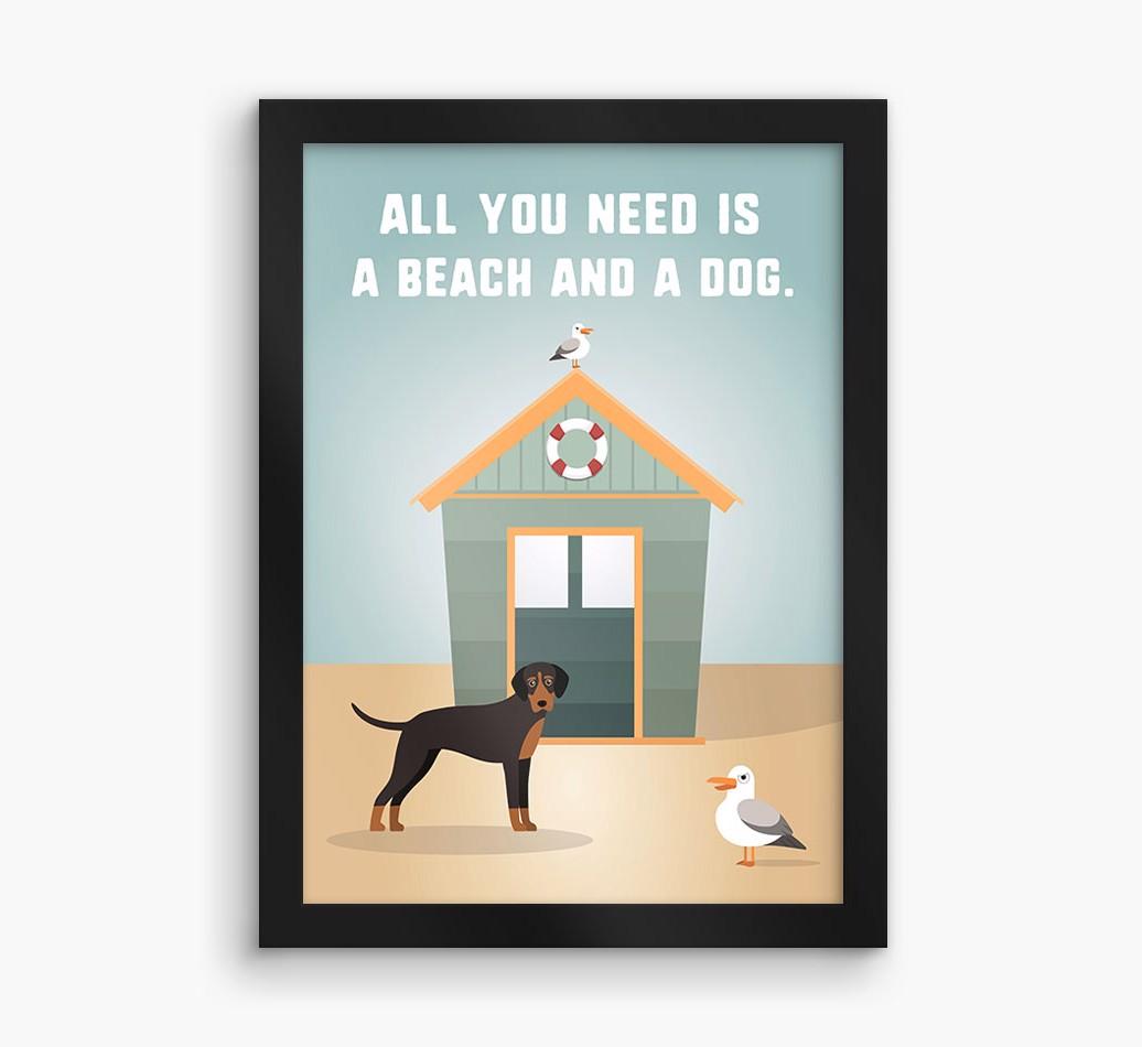 'Beach and a Dog' Print with {breedFullName} Icon