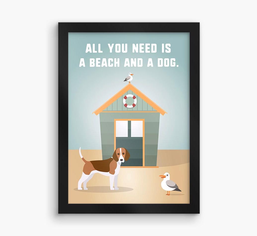 'Beach and a Dog' Print with {breedFullName} Icon