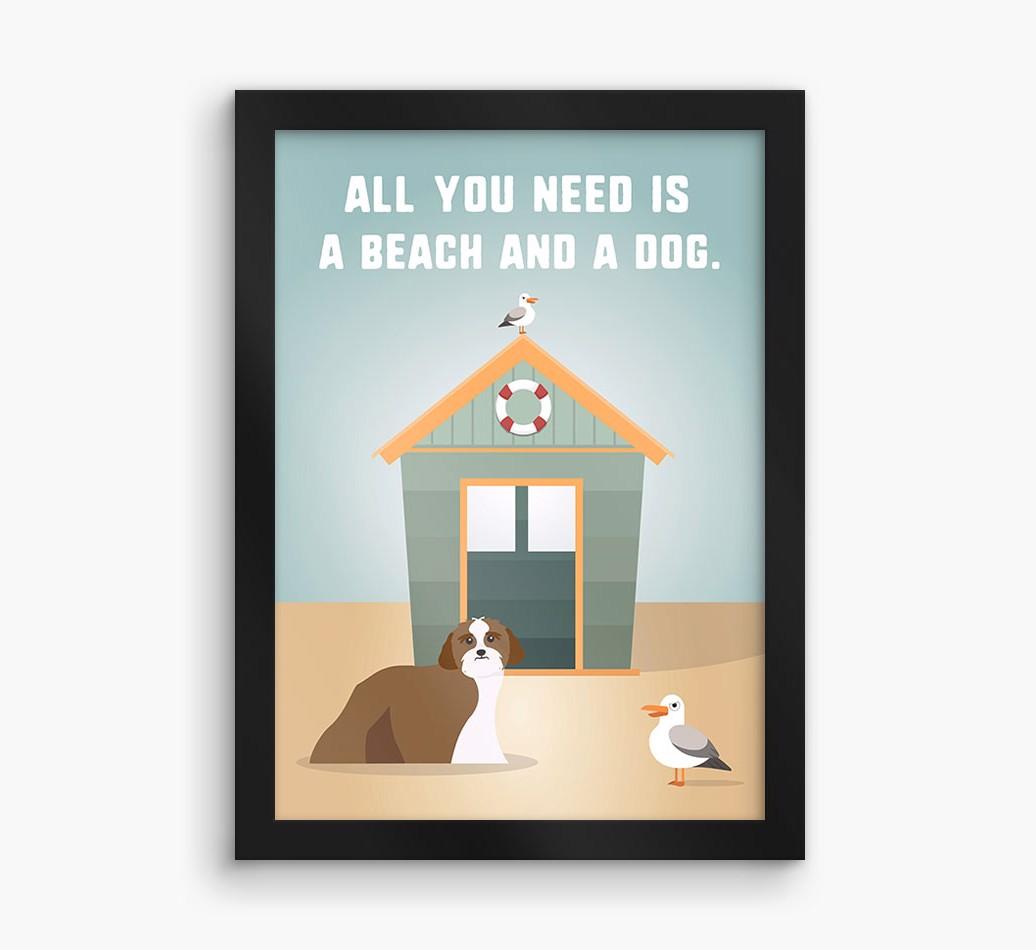 'Beach and a Dog' Print with {breedFullName} Icon