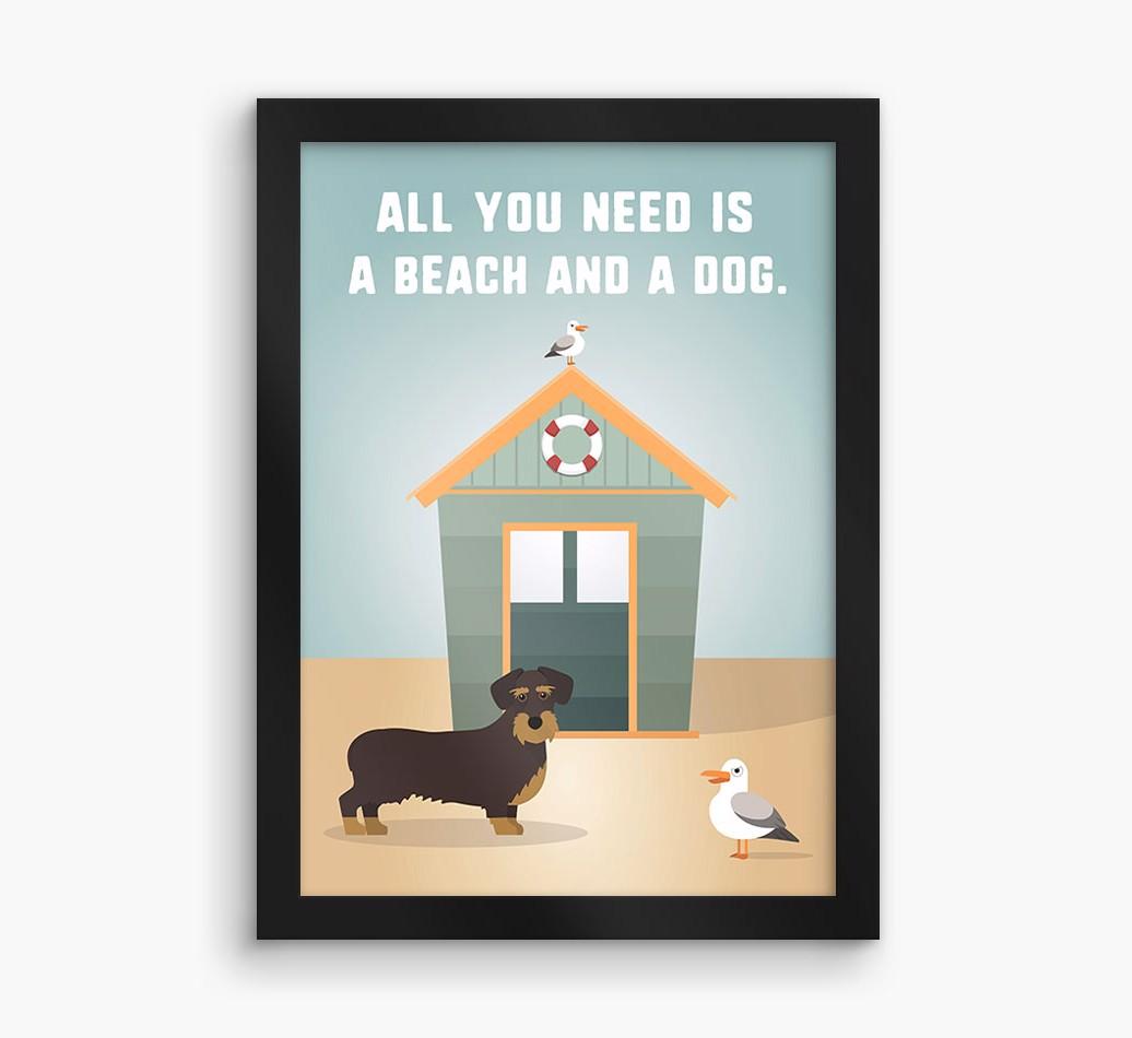 'Beach and a Dog' Print with {breedFullName} Icon