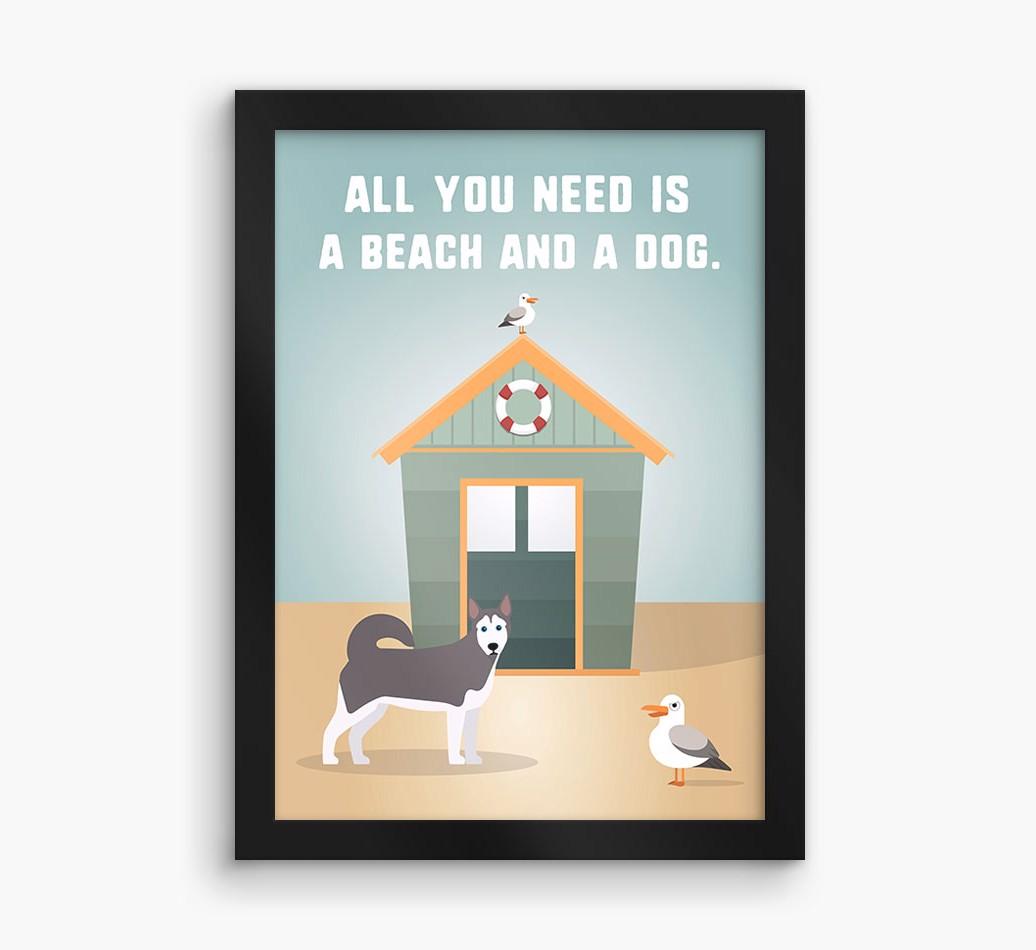 'Beach and a Dog' Print with {breedFullName} Icon